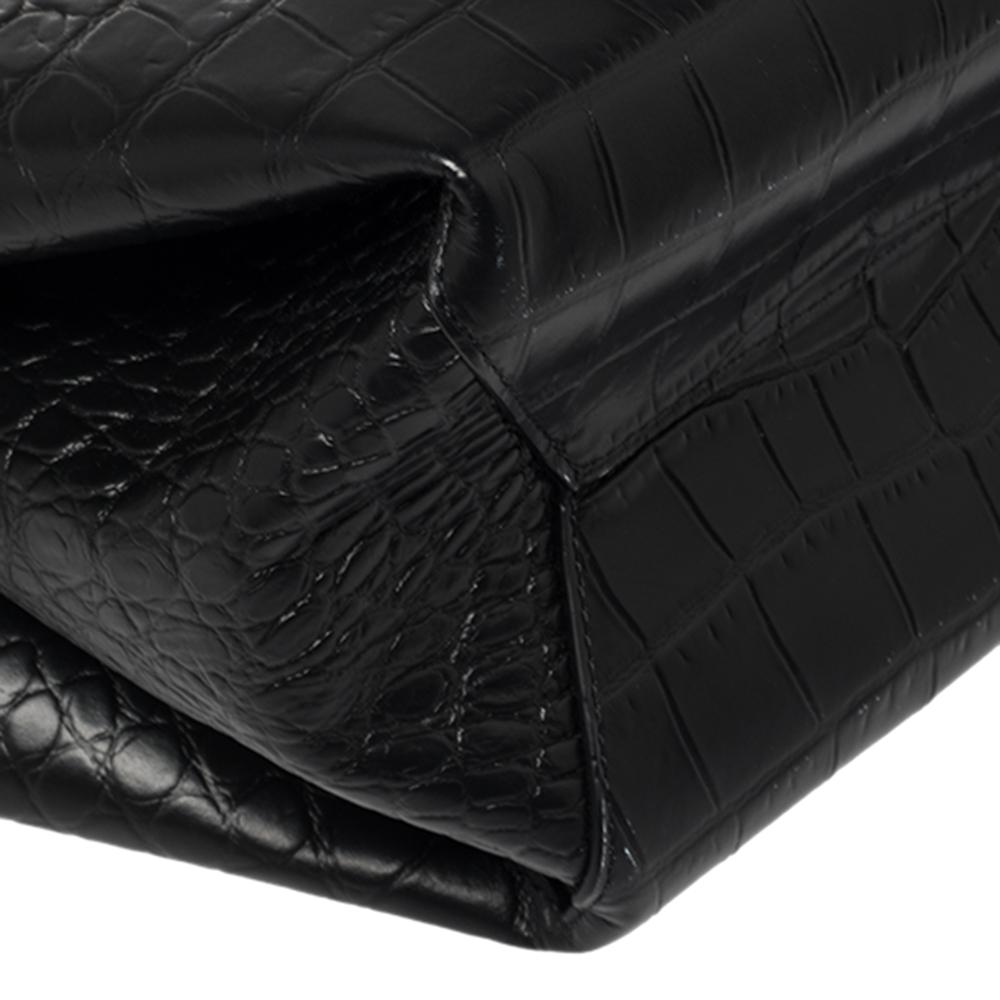 Bottega Veneta Black Crocodile Embossed Leather Doll Tote 6