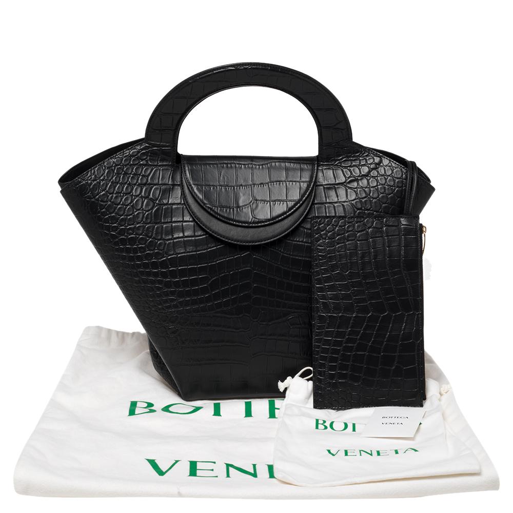 Bottega Veneta Black Crocodile Embossed Leather Doll Tote 7