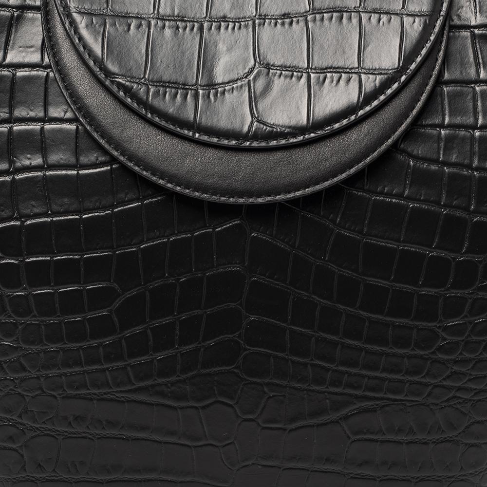 Bottega Veneta Black Crocodile Embossed Leather Doll Tote 2