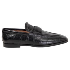 BOTTEGA VENETA black CROCODILE EMBOSSED leather Loafers Shoes 39