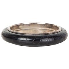 BOTTEGA VENETA black CROCODILE & Sterling Silver Bangle Bracelet