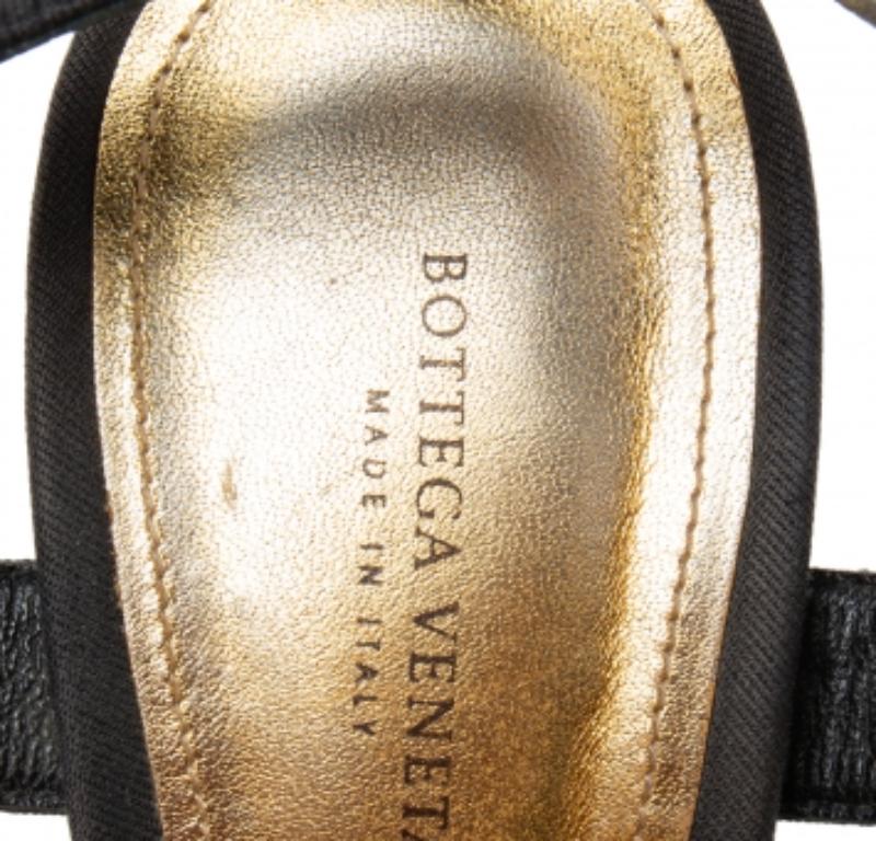 Women's Bottega Veneta Black/Gold Canvas Platform Sandals Size 38.5 For Sale
