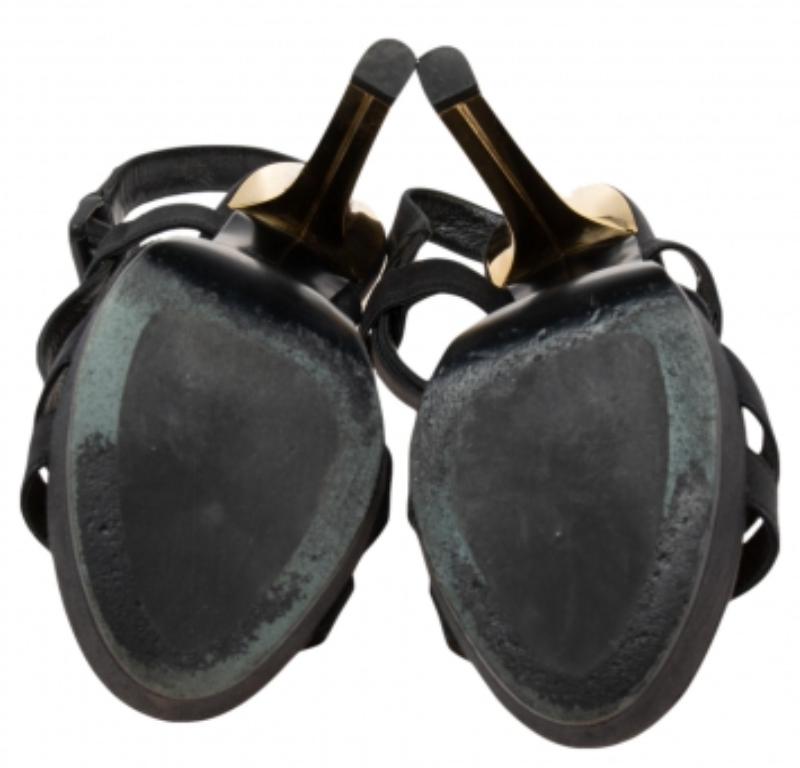 Bottega Veneta Black/Gold Canvas Platform Sandals Size 38.5 For Sale 3