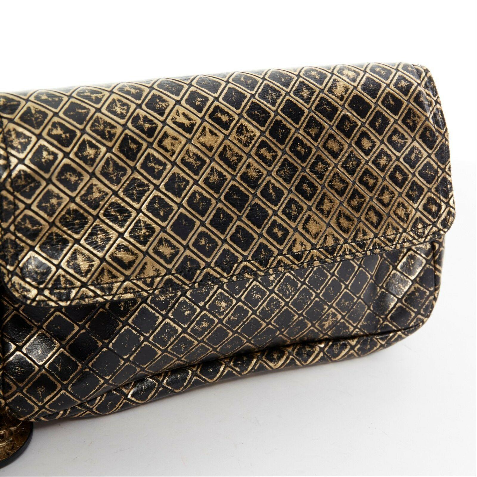 Black BOTTEGA VENETA black gold printed intrecciato butterfly crossbody chain mini bag