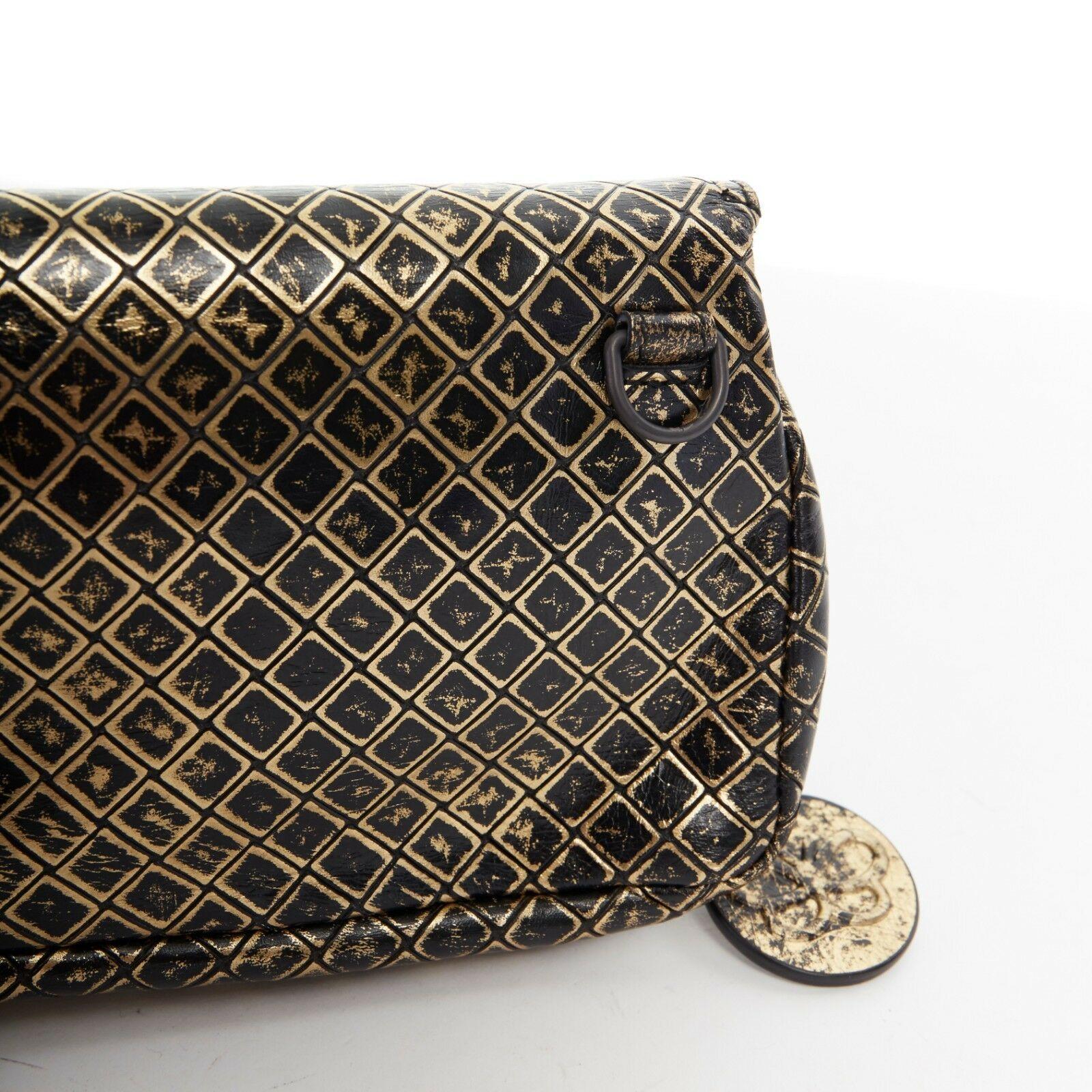 BOTTEGA VENETA black gold printed intrecciato butterfly crossbody chain mini bag In Excellent Condition In Hong Kong, NT