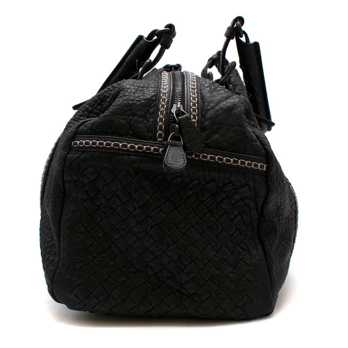 Women's Bottega Veneta Black Grained Leather Intrecciato Detail Handbag For Sale