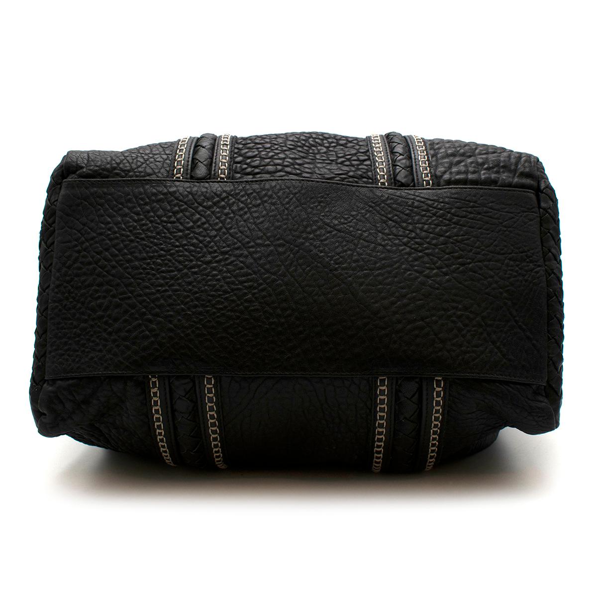 Bottega Veneta Black Grained Leather Intrecciato Detail Handbag For Sale 1
