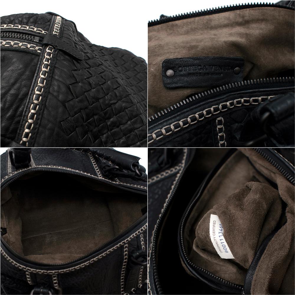 Bottega Veneta Black Grained Leather Intrecciato Detail Handbag For Sale 5