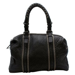 Bottega Veneta Black Grained Leather Intrecciato Detail Handbag