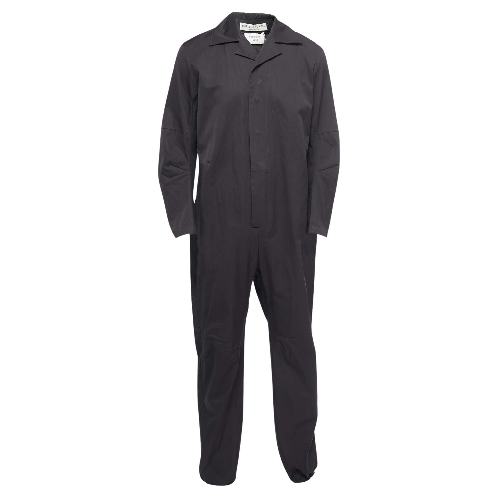 Bottega Veneta Black Grey Cotton Zip Front Full Sleeve Jumpsuit S