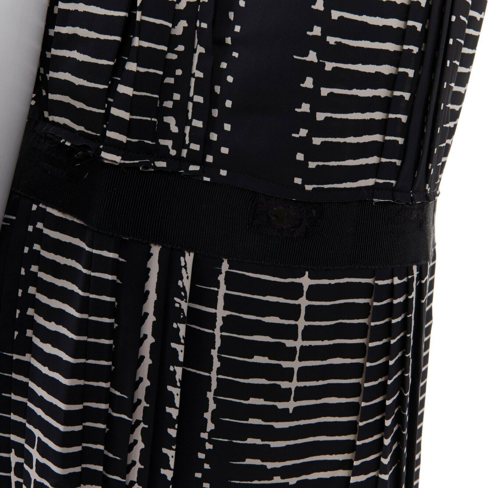 BOTTEGA VENETA black grey geometric print distressed grosgrain trimmed dress XS 4