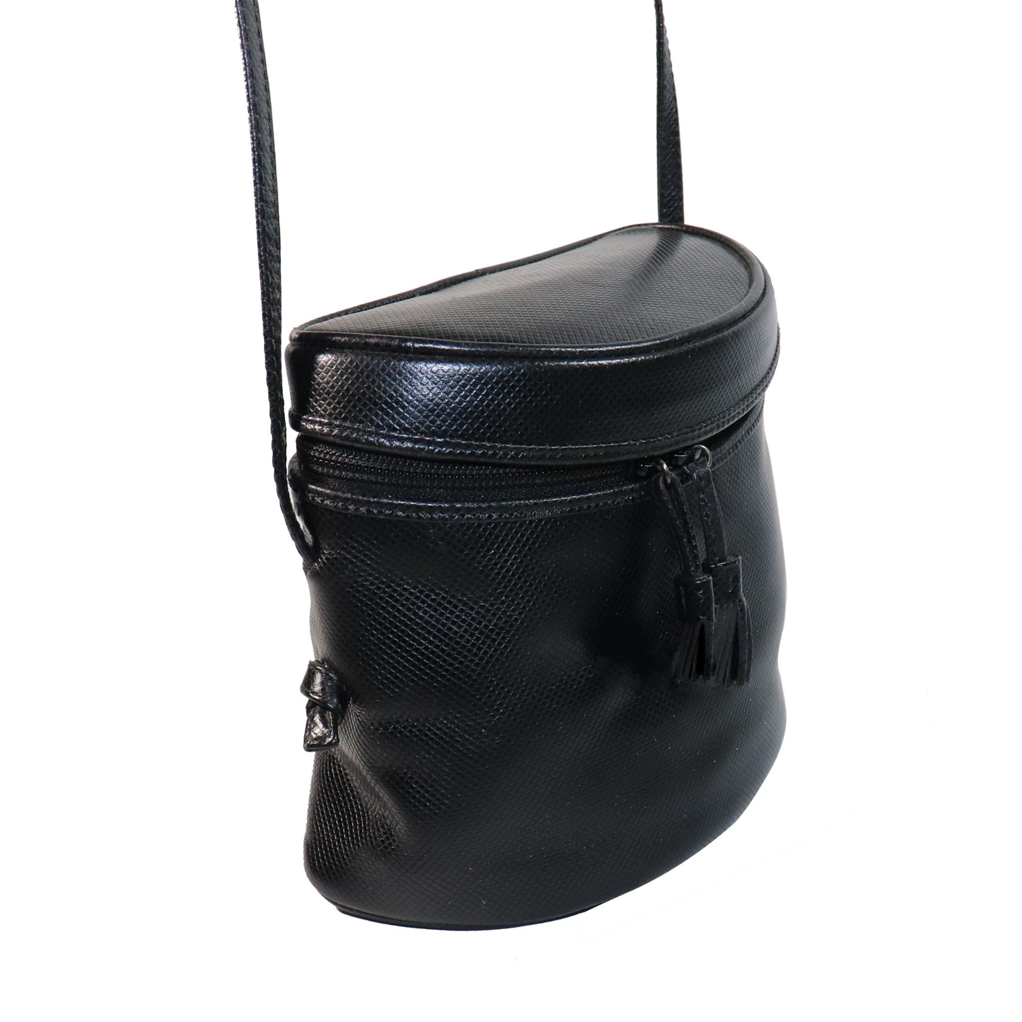 Bottega Veneta Black Half Circle, Binocular Style Crossbody Handbag with Tassels 

﻿Measurements:

﻿Height - 6.5 inches 

﻿Width - 10 inches 

﻿Height with Straps - 31 inches 