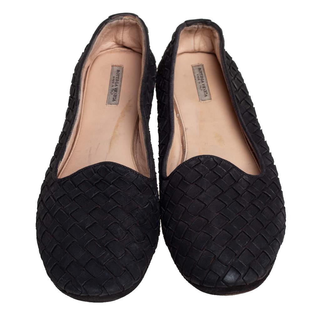 Bottega Veneta Black Interecciato Suede Smoking Slippers Size 37 In Good Condition In Dubai, Al Qouz 2