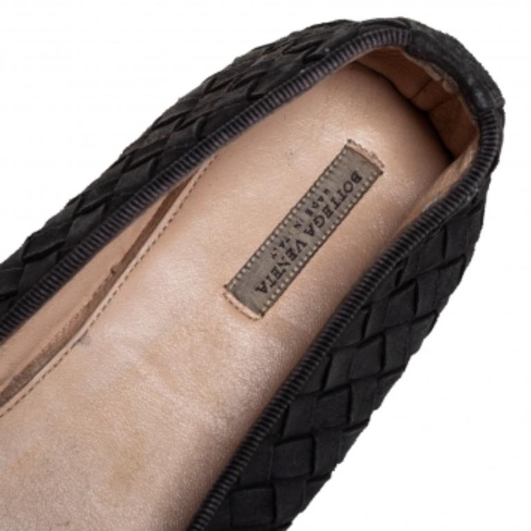 Women's Bottega Veneta Black Interecciato Suede Smoking Slippers Size 37 For Sale