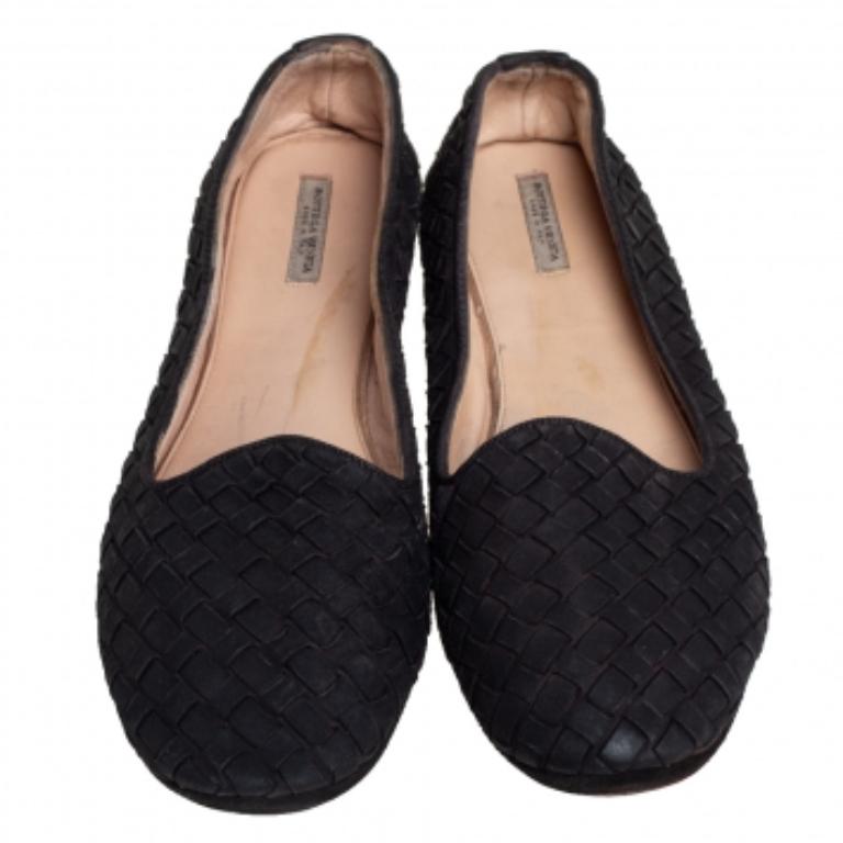 Bottega Veneta Black Interecciato Suede Smoking Slippers Size 37 For Sale 1