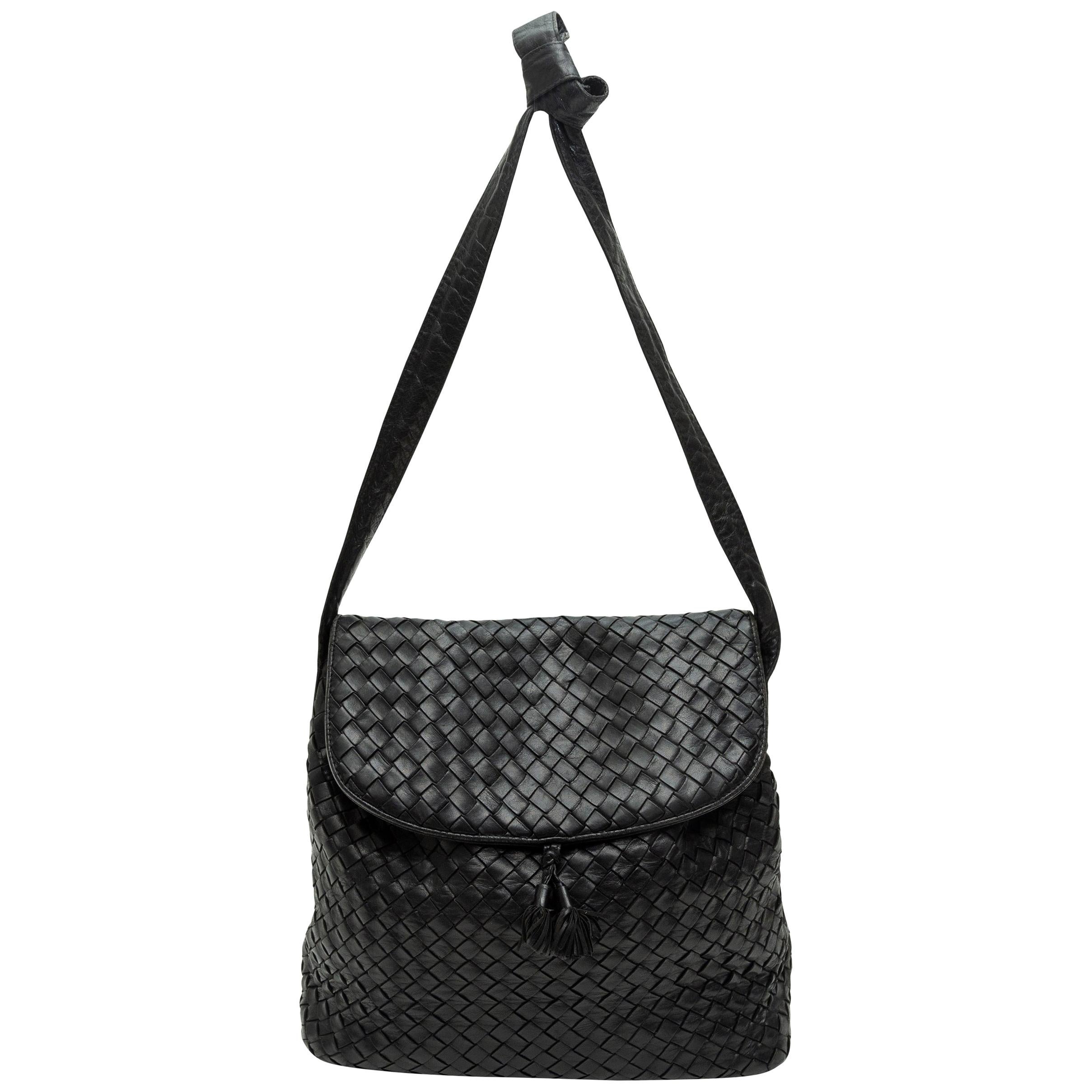 Bottega Veneta Black Intrecciatio Leather Shoulder Bag