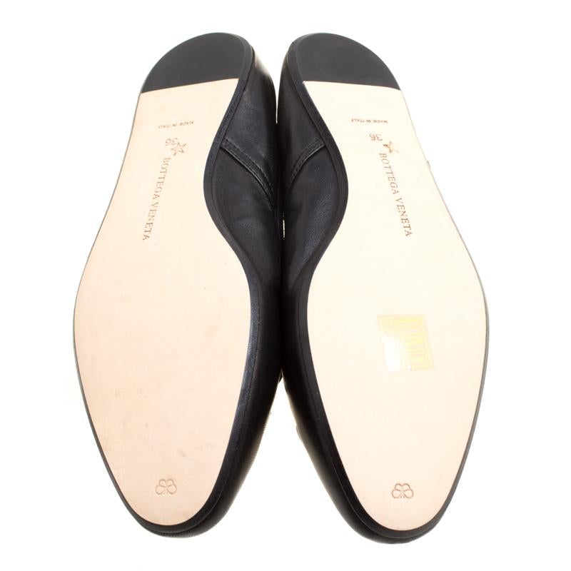 Bottega Veneta Black Intrecciato Detail Leather Bow Ballet Flats Size 36 1