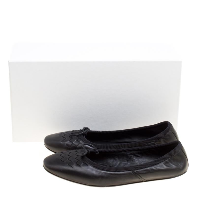 Bottega Veneta Black Intrecciato Detail Leather Bow Ballet Flats Size 36 4