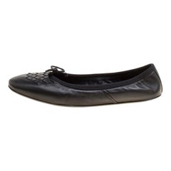 Bottega Veneta Black Intrecciato Detail Leather Bow Ballet Flats Size 36