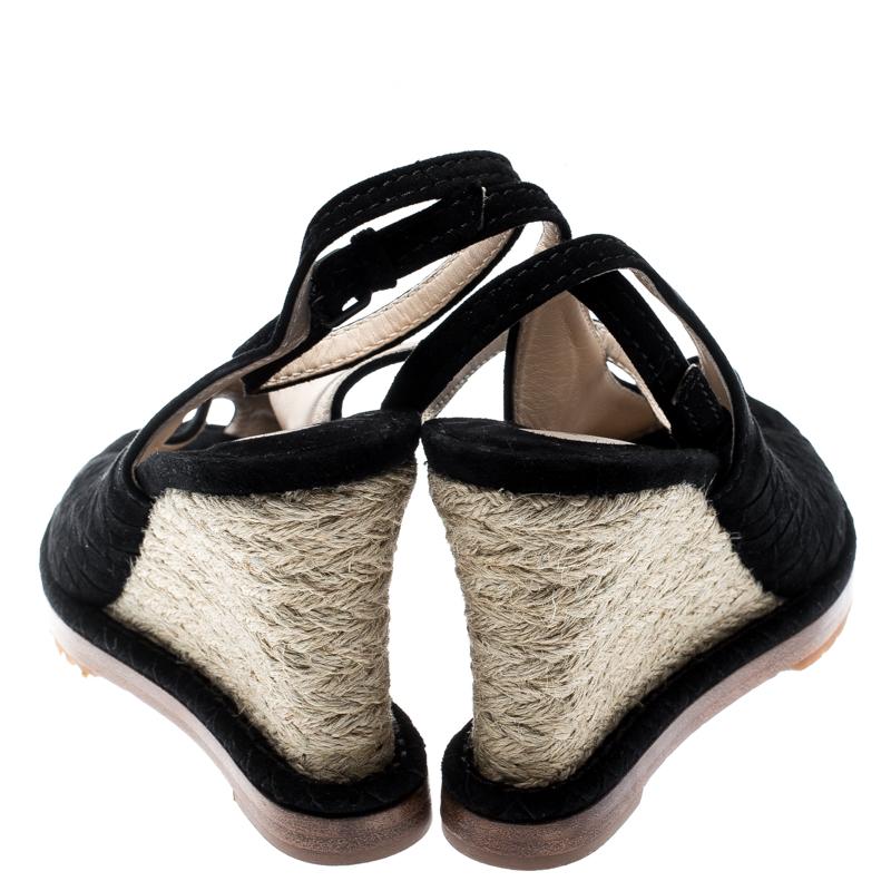Women's Bottega Veneta Black Intrecciato Espadrille Ankle Strap Wedge Sandals Size 40