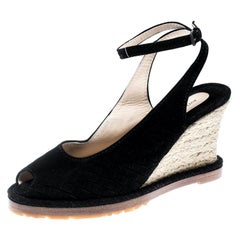 Bottega Veneta Black Intrecciato Espadrille Ankle Strap Wedge Sandals Size 40