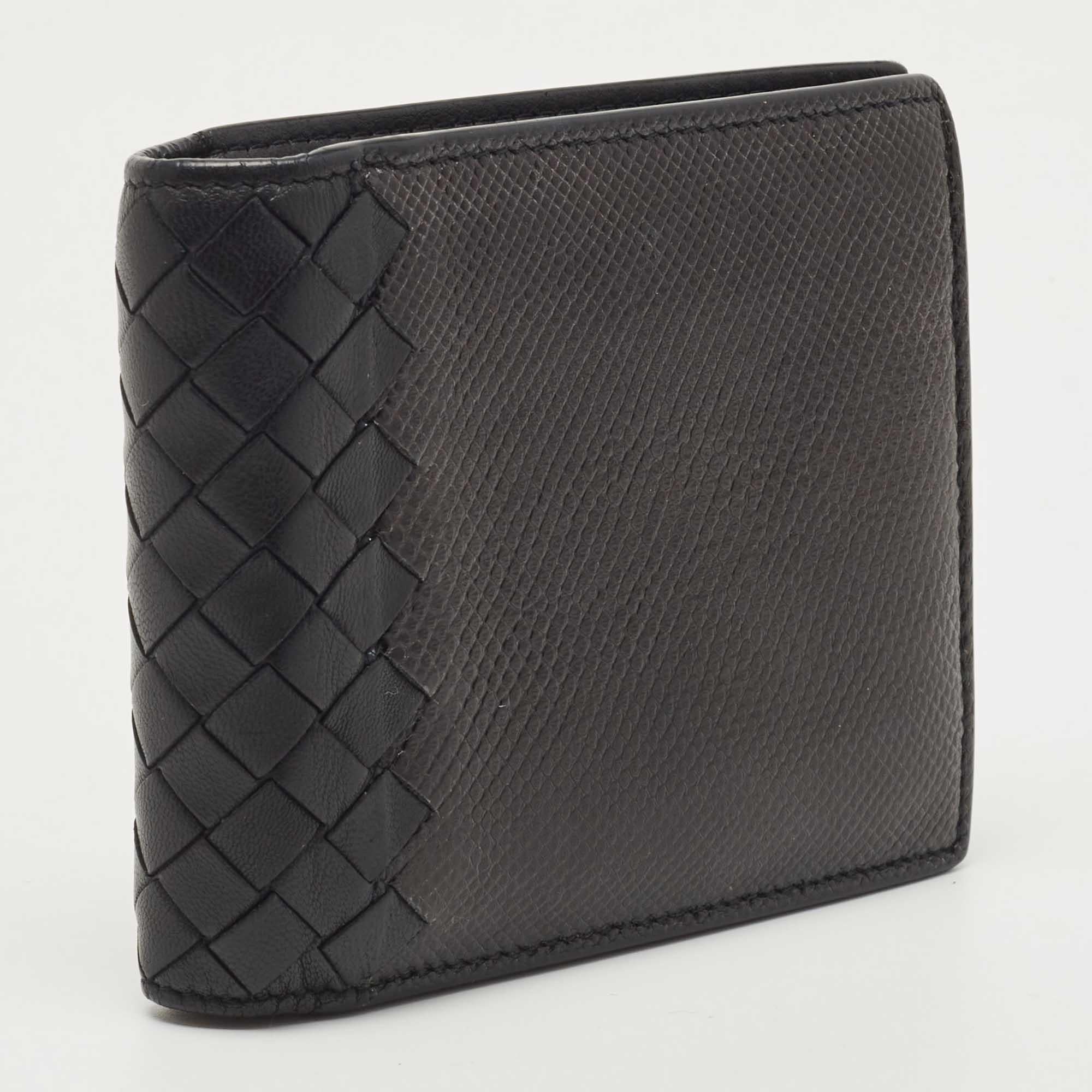 Bottega Veneta Black Intrecciato Karung and Leather Bifold Wallet 1