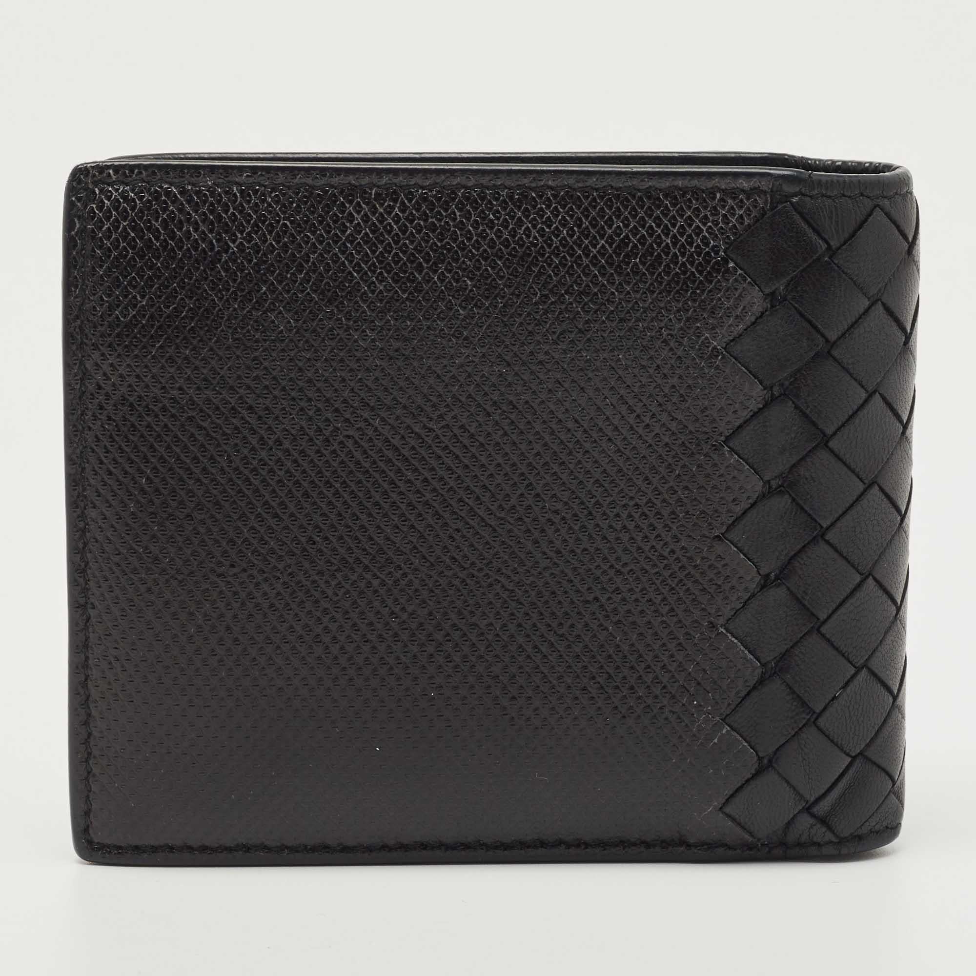 Bottega Veneta Black Intrecciato Karung and Leather Bifold Wallet 2