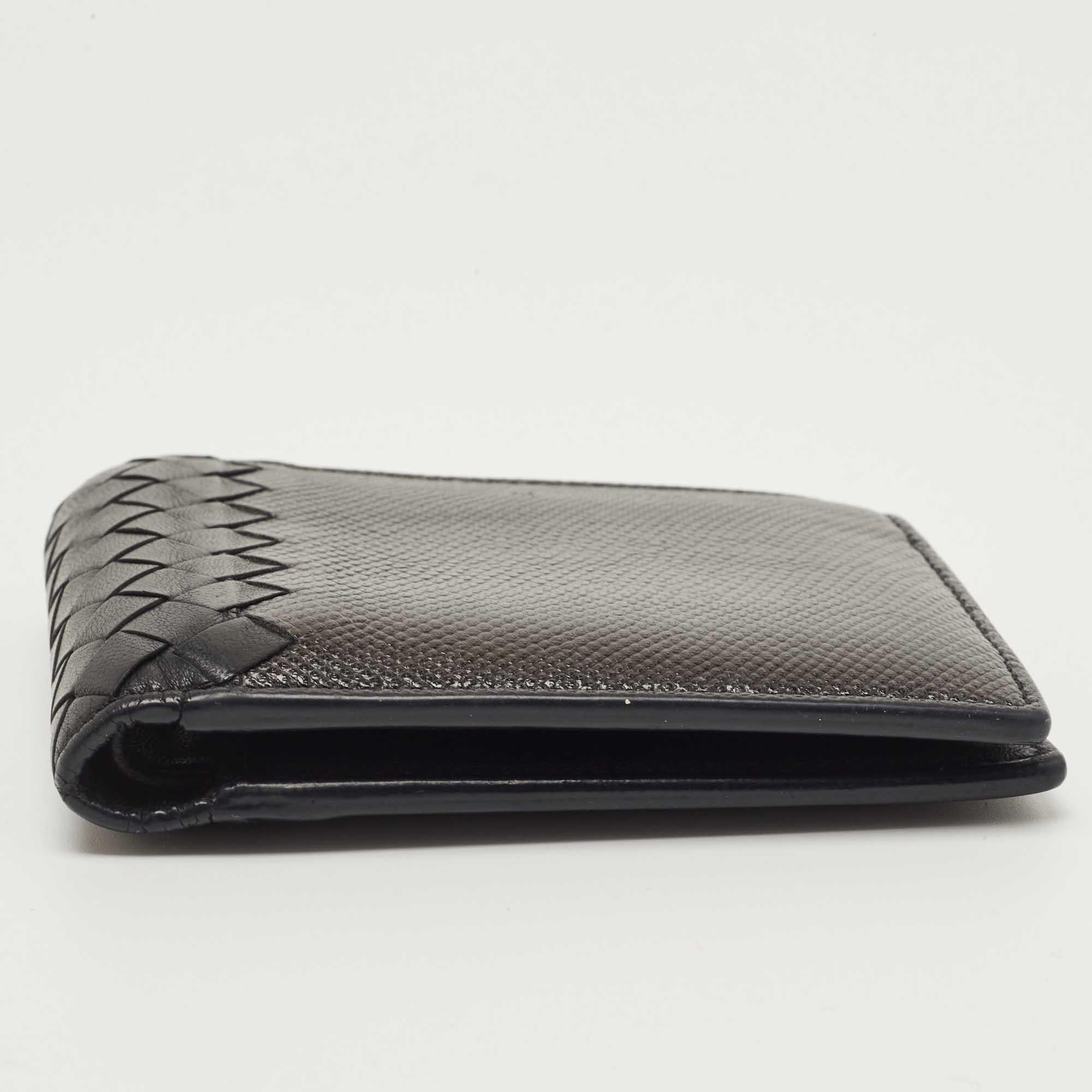 Bottega Veneta Black Intrecciato Karung and Leather Bifold Wallet 4