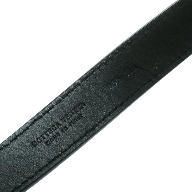 Women's Bottega Veneta Black Intrecciato Leather Belt Size 95 CM