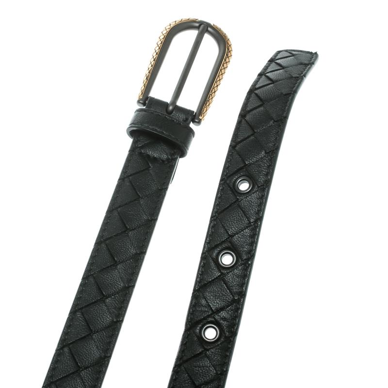 Bottega Veneta Black Intrecciato Leather Belt Size 95 CM 1