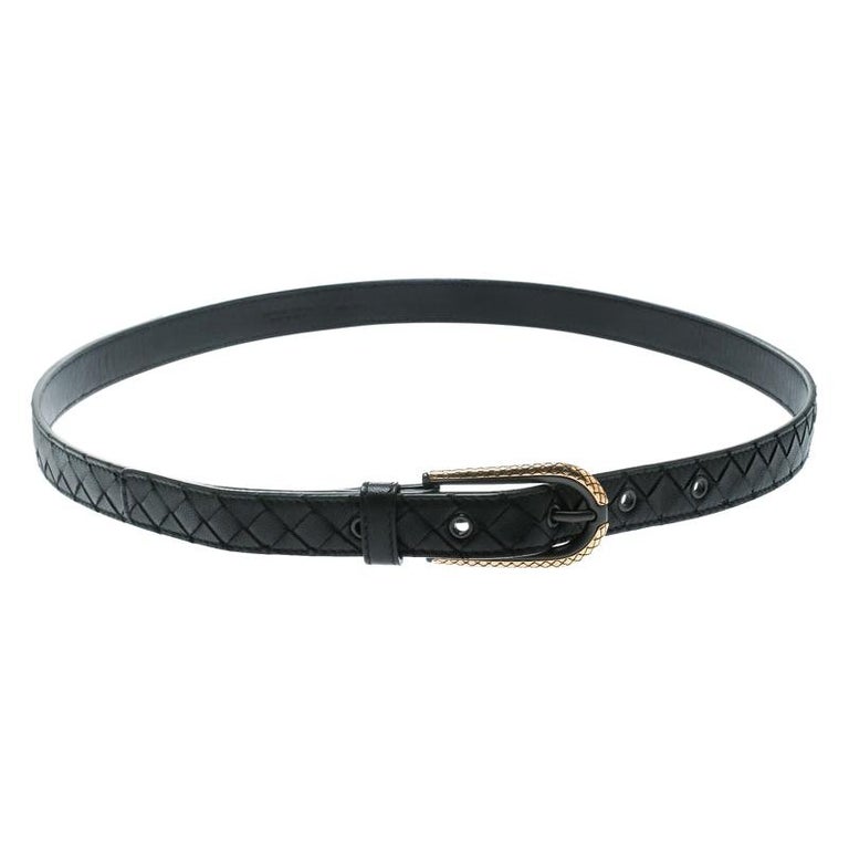 Bottega Veneta Black Intrecciato Leather Belt Size 95 CM For Sale at ...