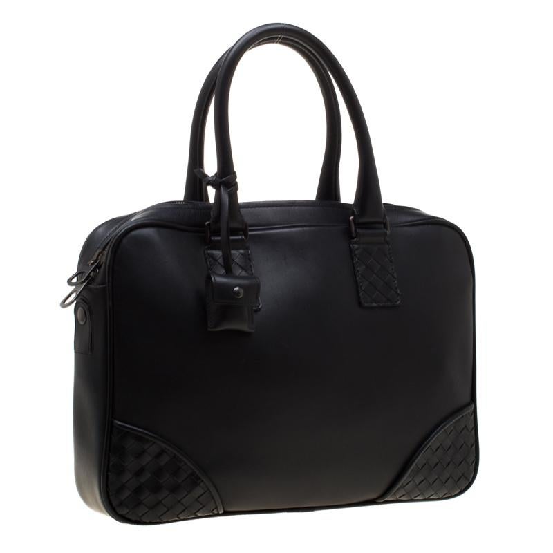 Bottega Veneta Black Intrecciato Leather Briefcase In Good Condition In Dubai, Al Qouz 2