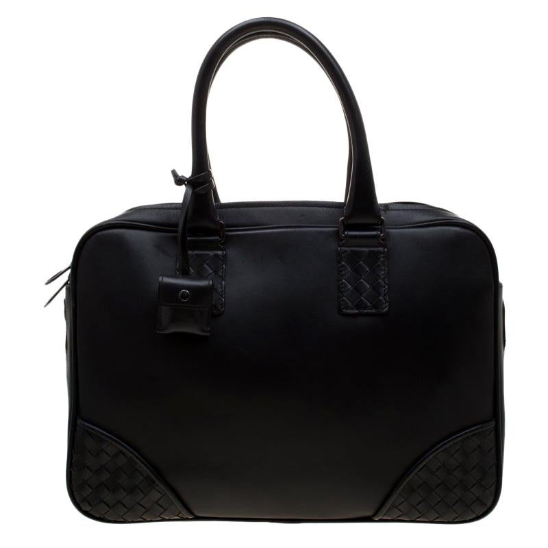Bottega Veneta Black Intrecciato Leather Briefcase