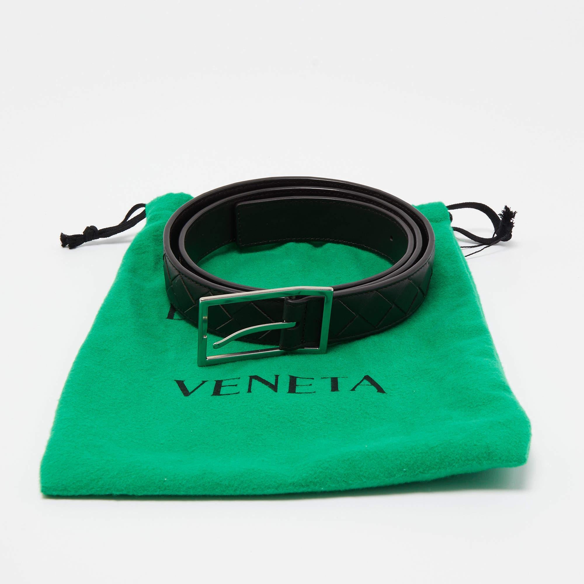 Bottega Veneta Black Intrecciato Leather Buckle Belt 95CM For Sale 1