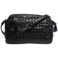 Bottega Veneta Black Intrecciato Leather Camera Crossbody Bag
