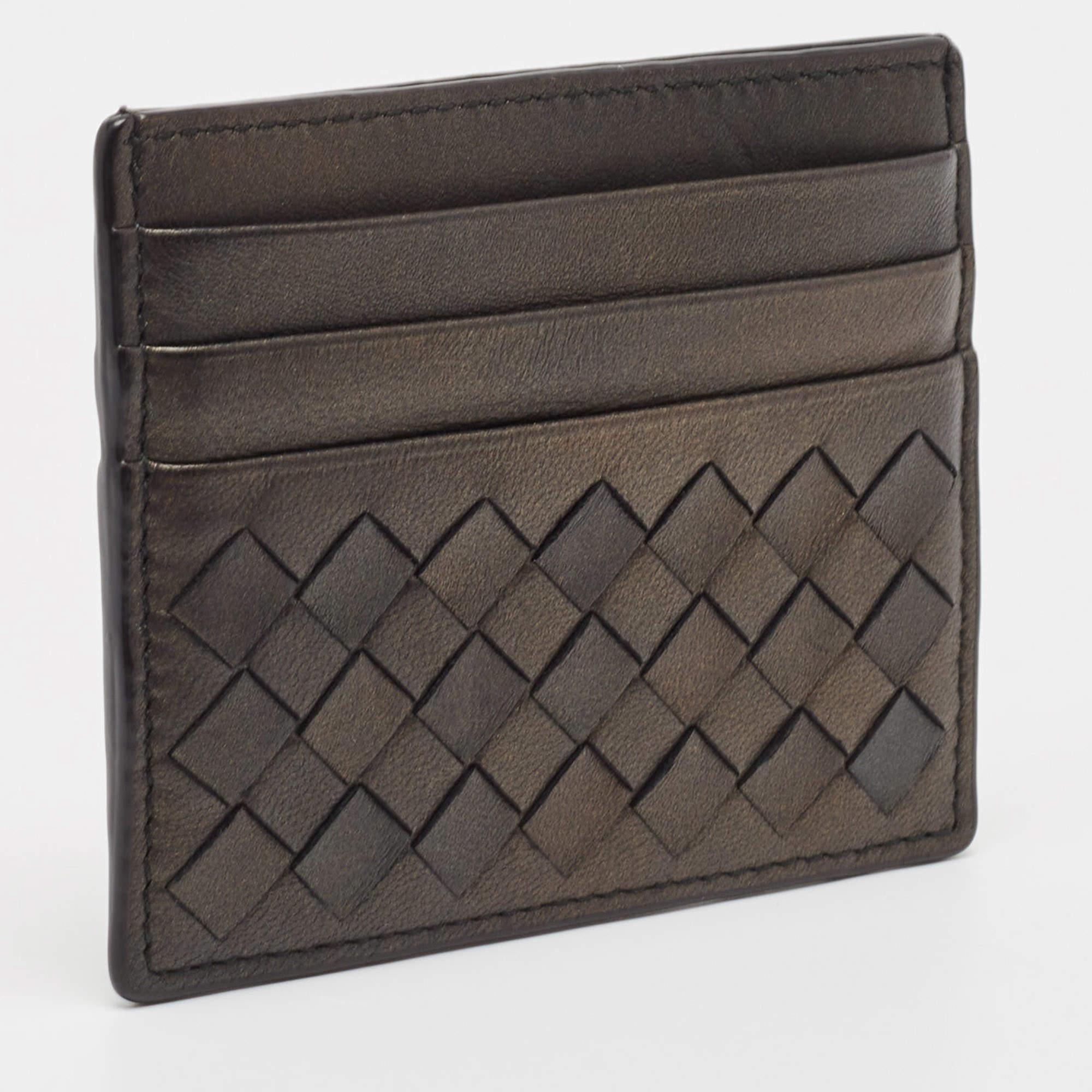 Nero Portacarte Bottega Veneta in pelle nera Intrecciato in vendita