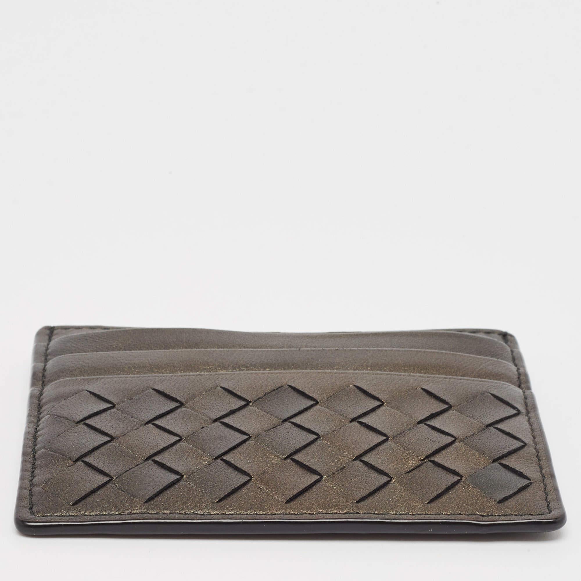 Portacarte Bottega Veneta in pelle nera Intrecciato in vendita 2