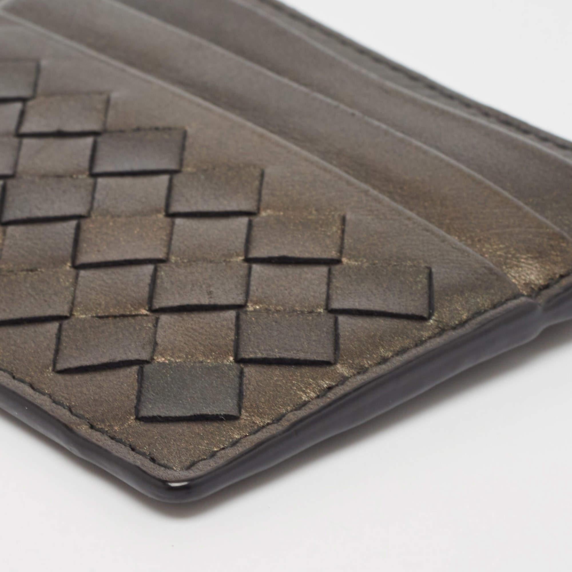Portacarte Bottega Veneta in pelle nera Intrecciato in vendita 4