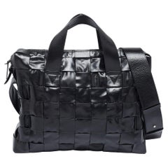 Bottega Veneta Black Intrecciato Leather Cassette Briefcase Bag