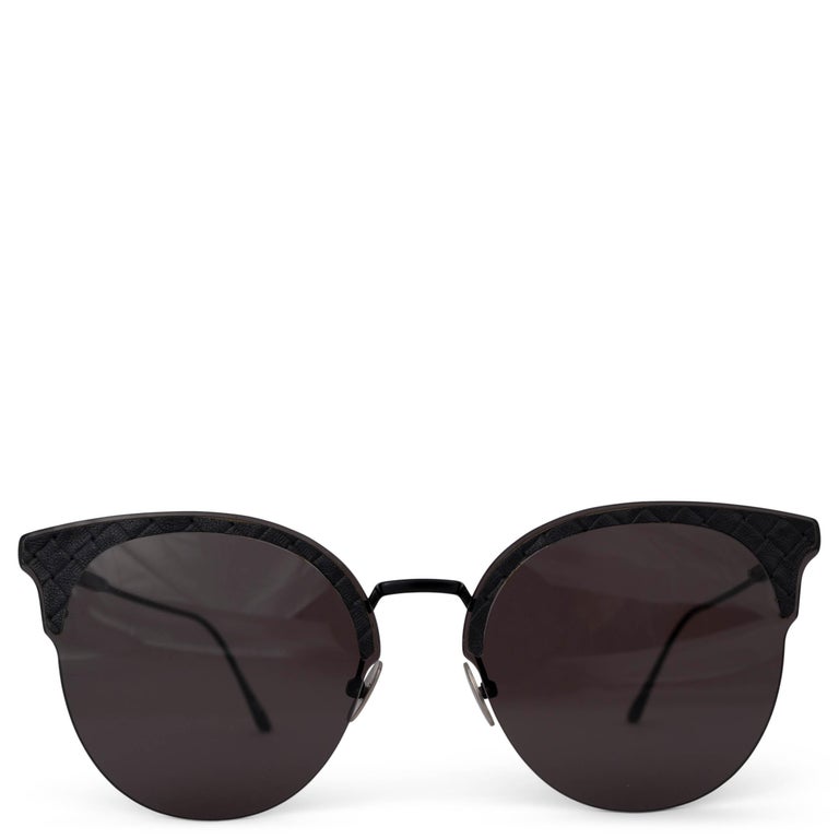 BOTTEGA VENETA black Intrecciato leather Cat-Eye Sunglasses 