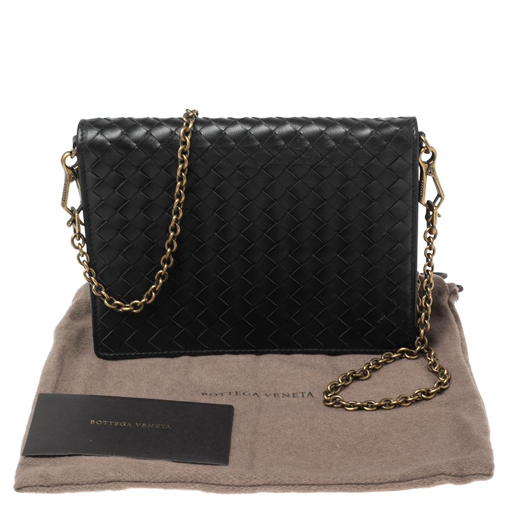 Bottega Veneta Black Intrecciato Leather Chain Crossbody Bag 8