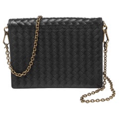 Bottega Veneta Black Intrecciato Leather Chain Crossbody Bag