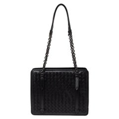 Bottega Veneta Black Intrecciato Leather Chain Shoulder Bag