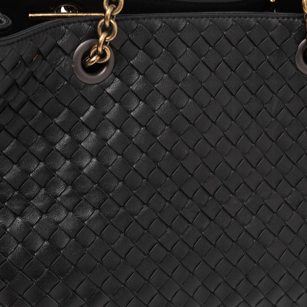 Bottega Veneta Black Intrecciato Leather Chain Tote 4