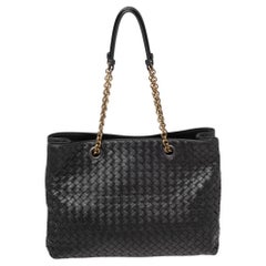 Bottega Veneta Black Intrecciato Leather Chain Tote