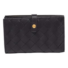 Used Bottega Veneta Black Intrecciato Leather Continental Wallet