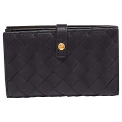 Used Bottega Veneta Black Intrecciato Leather Continental Wallet