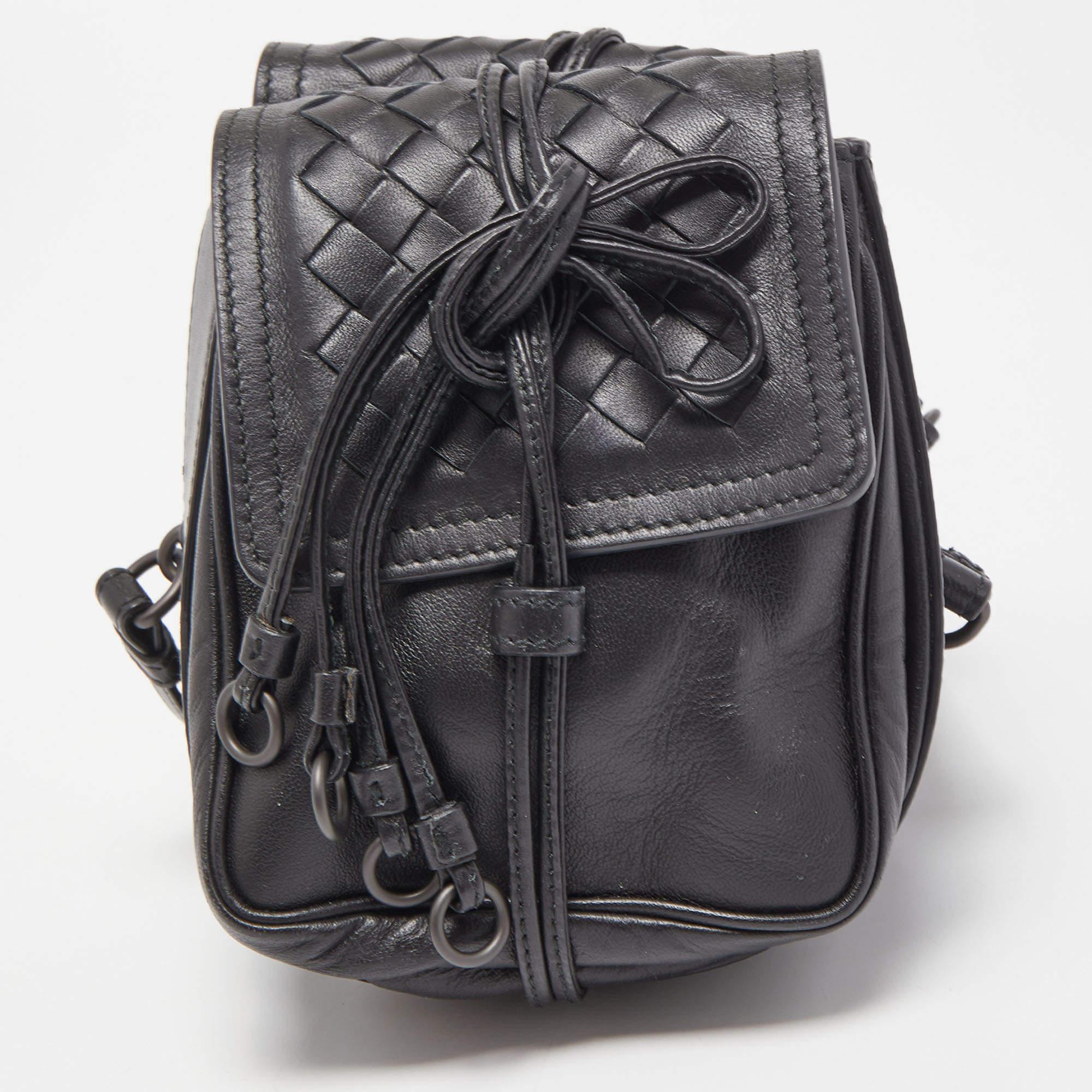 Bottega Veneta Black Intrecciato Leather Double Micro Crossbody Bag 4