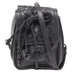 Bottega Veneta Black Intrecciato Leather Double Micro Crossbody Bag