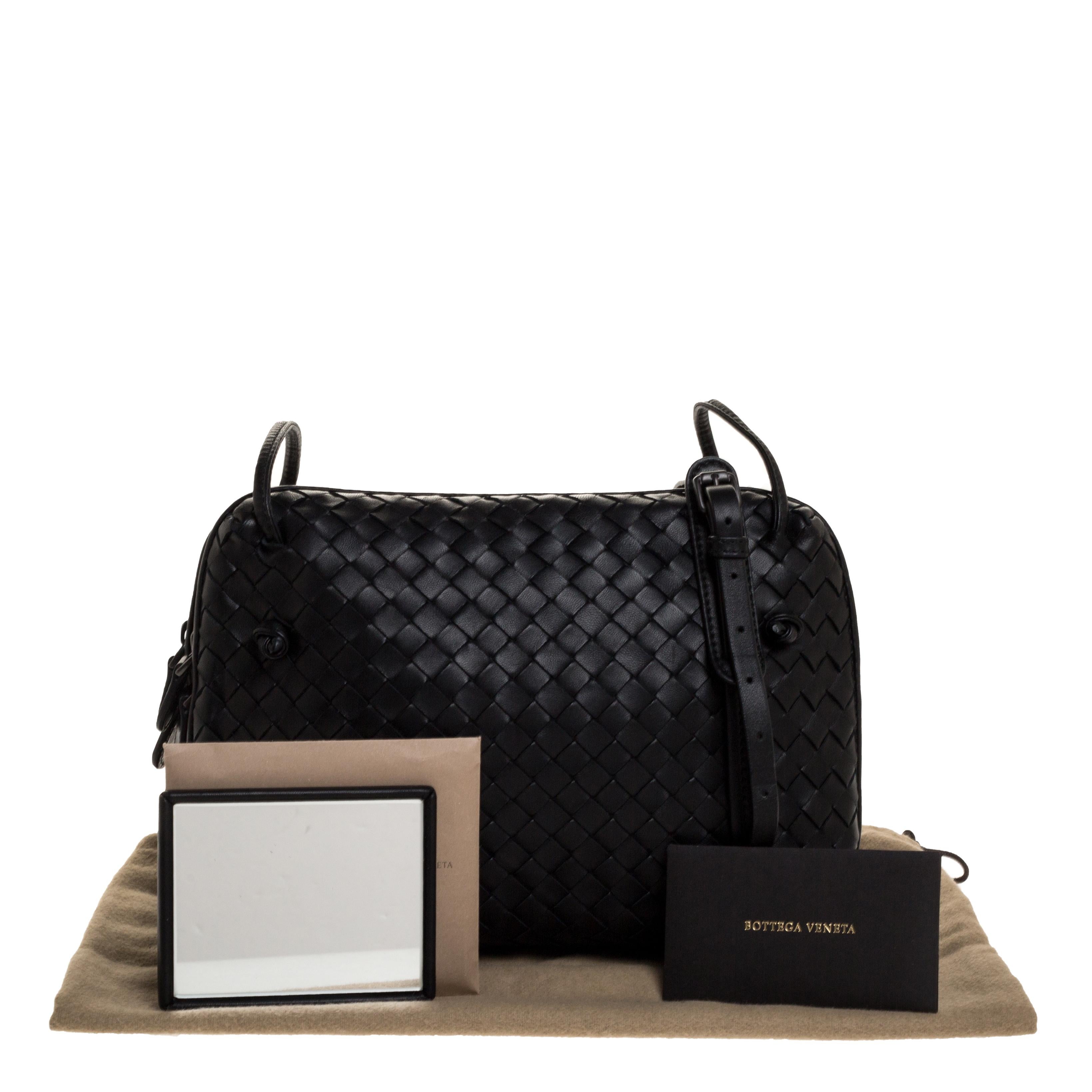Bottega Veneta Black Intrecciato Leather Double Zip Nodini Crossbody Bag 4